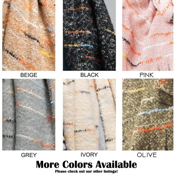 NEW Colorful Stitch with Metallic Glitz Soft Fringe Tassel Oblong Scarf Beige - Picture 8 of 8